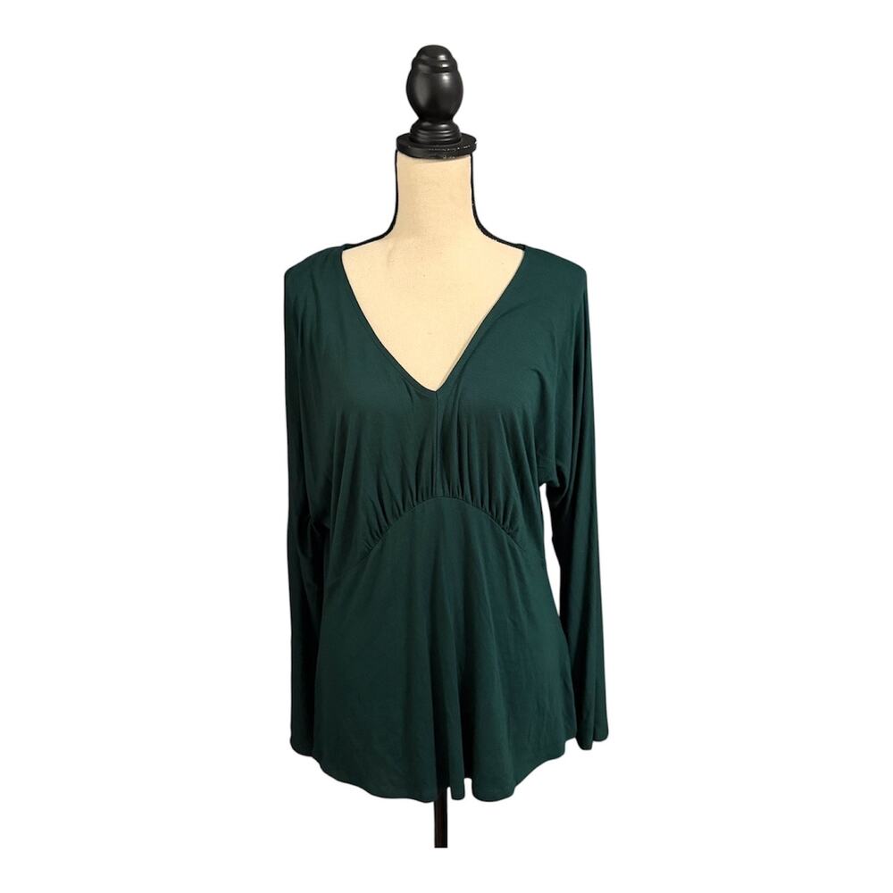 Universal Standard NEW Green Liquid Jersey V-Neck Long Sleeve Top Tee Sz 14-16